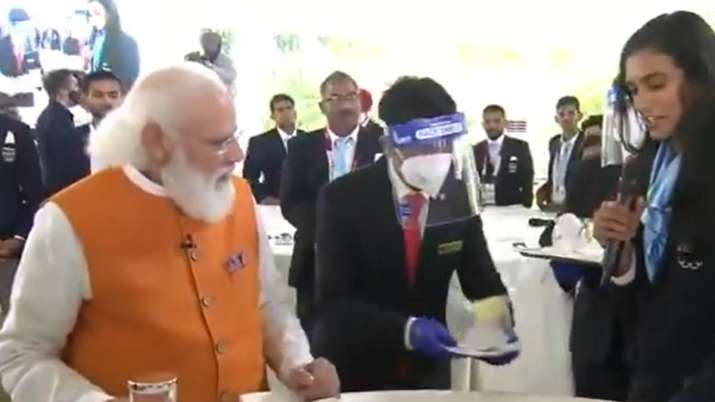 PM Narendra Modi offers ice cream to PV Sindhu