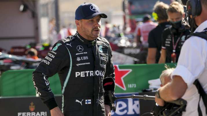 Mercedes driver Valtteri Bottas of Finland answers media's
