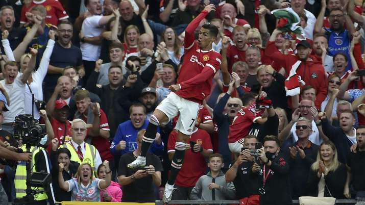 Manchester United's Cristiano Ronaldo celebrates after
