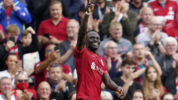 Liverpool's Sadio Mane celebrates after scoring the opening
