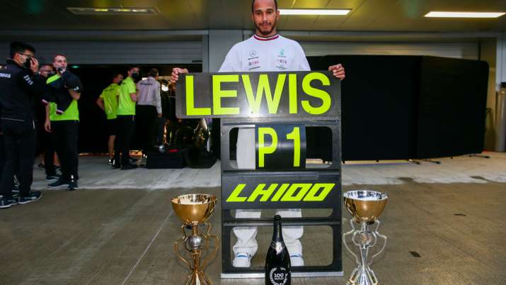 Lewis Hamilton of Mercedes and Great Britain celebrates