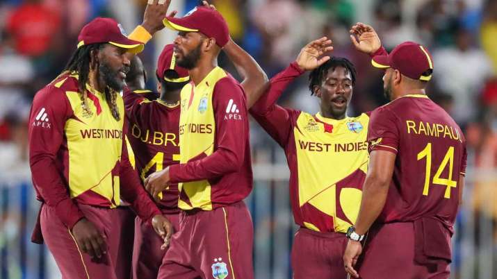 West Indies players celebrate after defeating Bangladesh by three runs in their Cricket Twenty20 Wor