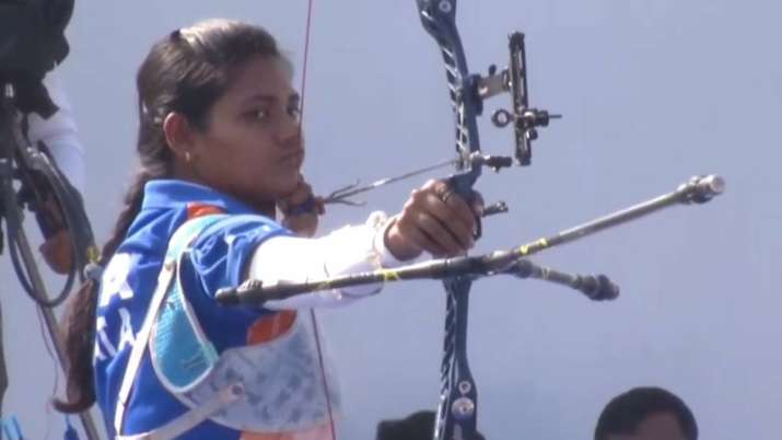 Ankita Bhakat in action at the Asian Archery Championships in Dhaka on Friday.