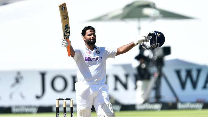 Rishabh Pant of India celebrates scoring a century during the 3rd Test match between India and SA.