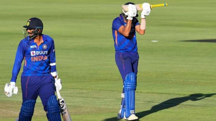 Deepak Chahar gestures (right) after Jasprit Bumrah was adjudged out during the 3rd and final ODI in