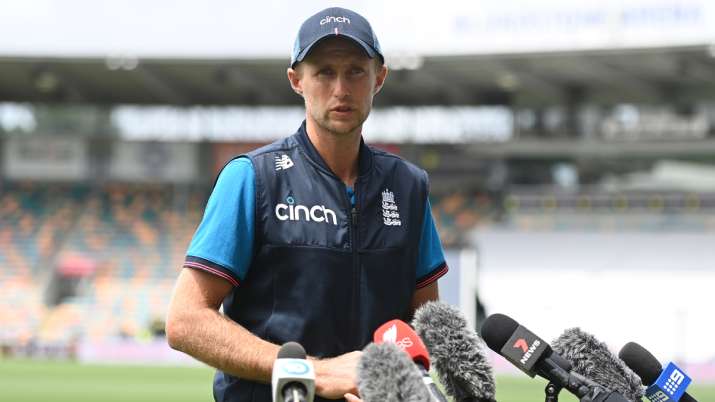 Joe Root Captain of England chats to the media during an England Ashes squad nets session.