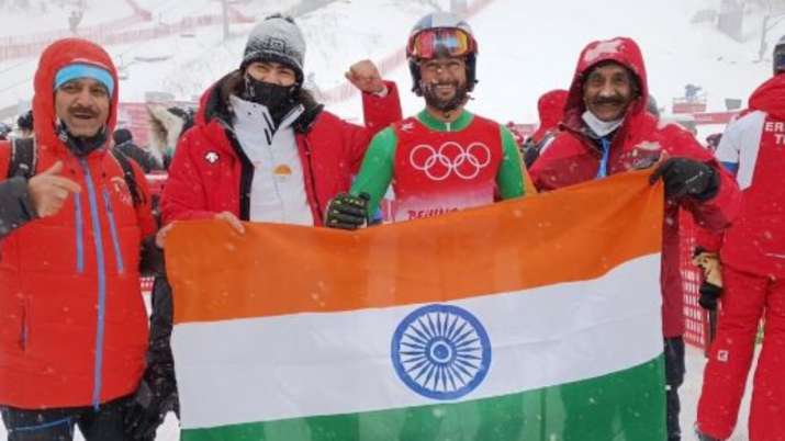 Arif Khan (third from left) in Beijing during 2022 Winter Olympics.